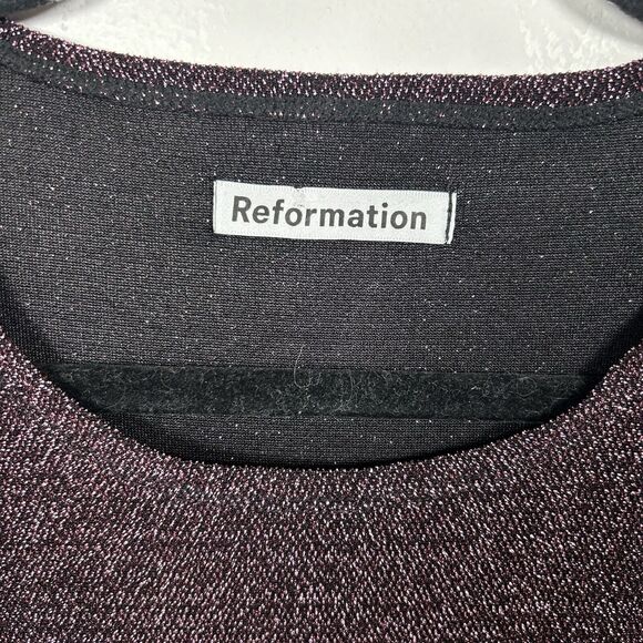 Reformation Riley Fit & Flare Long Sleeve Purple Black Metallic Dress Size XL - Picture 3 of 9